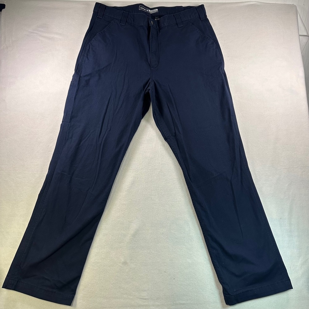 Carhartt Mens Relaxed Fit Canvas Work Pants Navy Blue 36x32 Utility Trousers